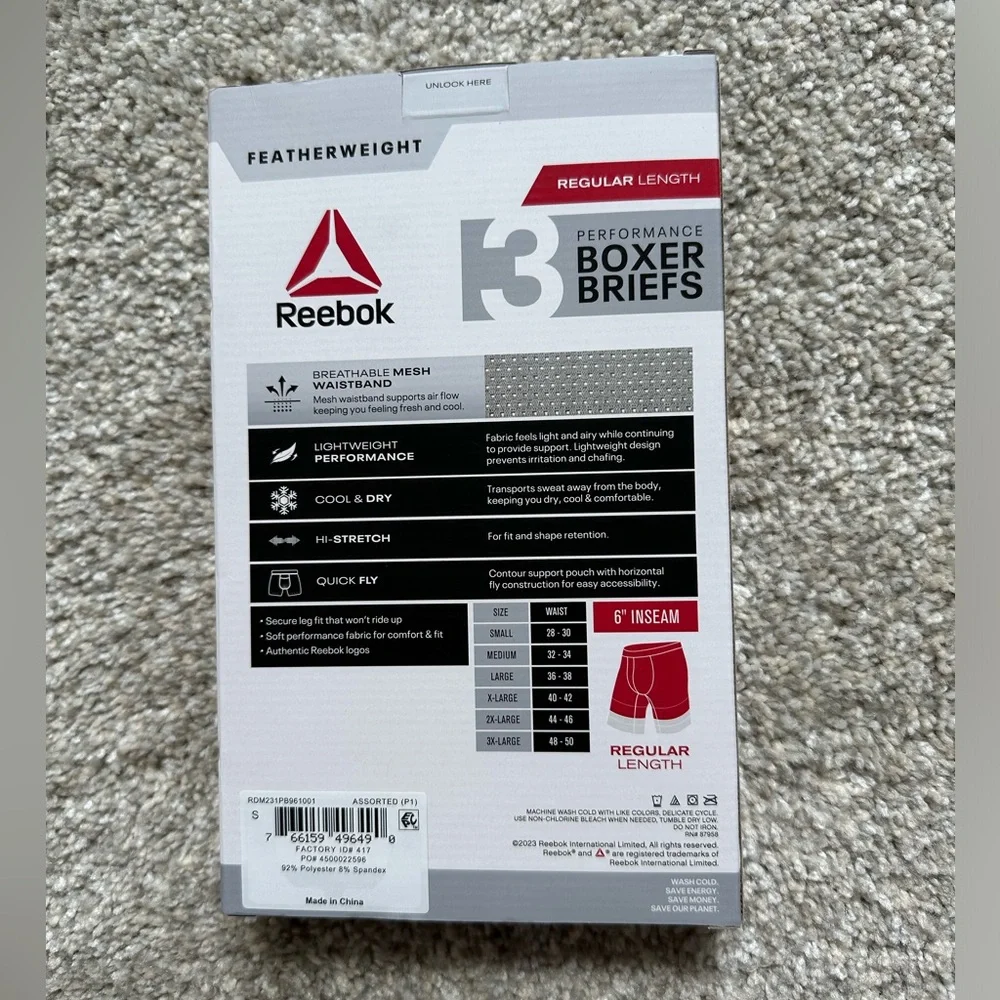 NWT!‎ Men’s Reebok Performance Boxer Briefs